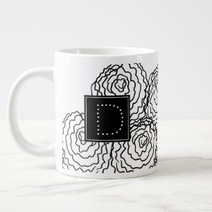 Carnation Floral Hand Drawn Doodle Monogram Giant Coffee Mug