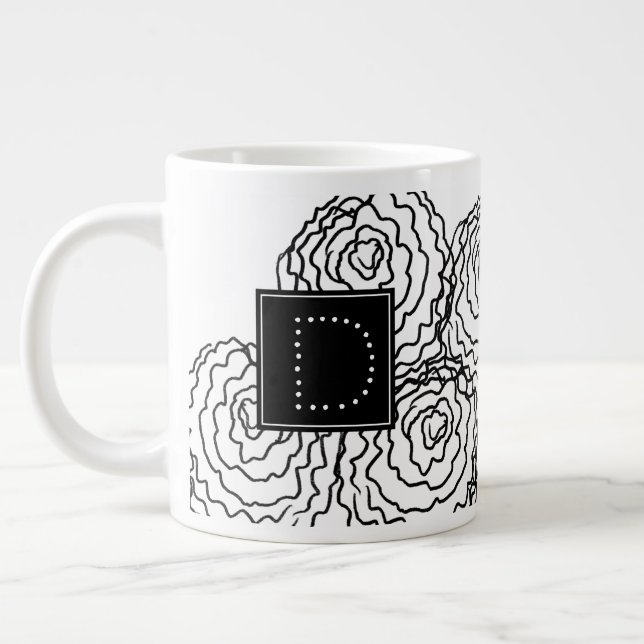 Carnation Floral Hand Drawn Doodle Monogram Giant Coffee Mug (Left)