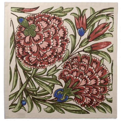 Carnation Flower Tile Antique Art Cloth Napkin