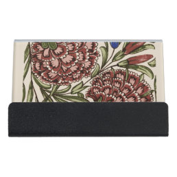 Carnation Flower Tile Antique Art Desk Business Card Holder