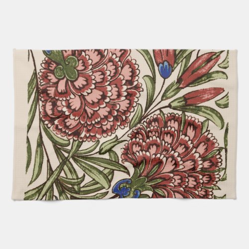 Carnation Flower Tile Antique Art Kitchen Towel