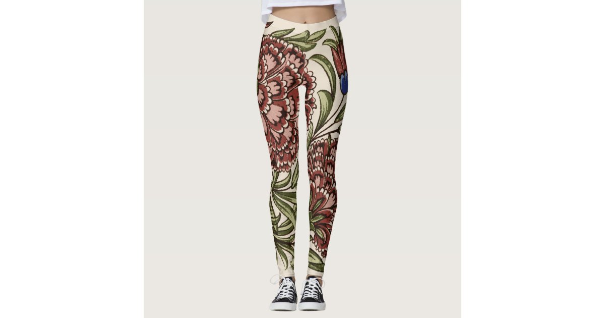 Yoga Pants Leggings Full Length High Waisted Deep Forest Green Art Deco  Abstract Leaf Pattern 