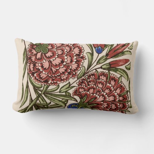 Carnation Flower Tile Antique Art Lumbar Pillow