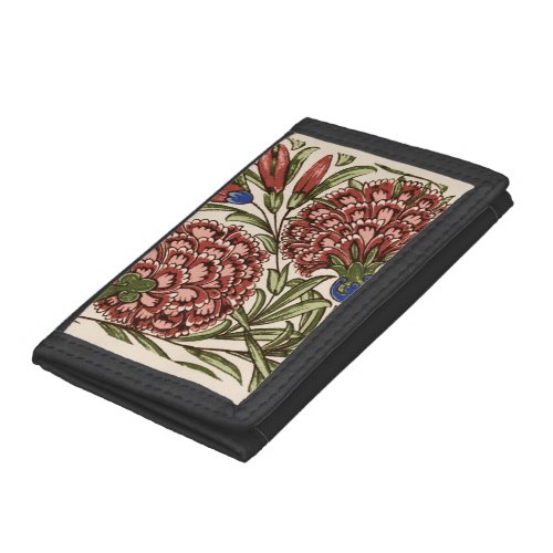 Carnation Flower Tile Antique Art Trifold Wallet