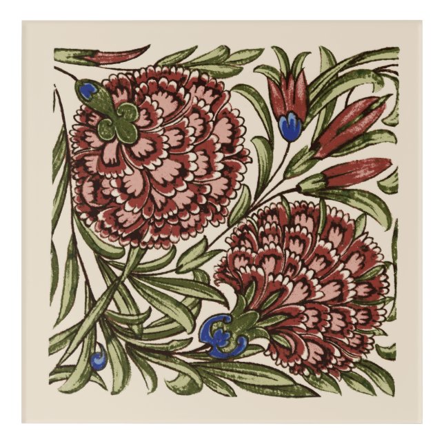 Carnation Flower Tile Antique Rustic Art (Front)