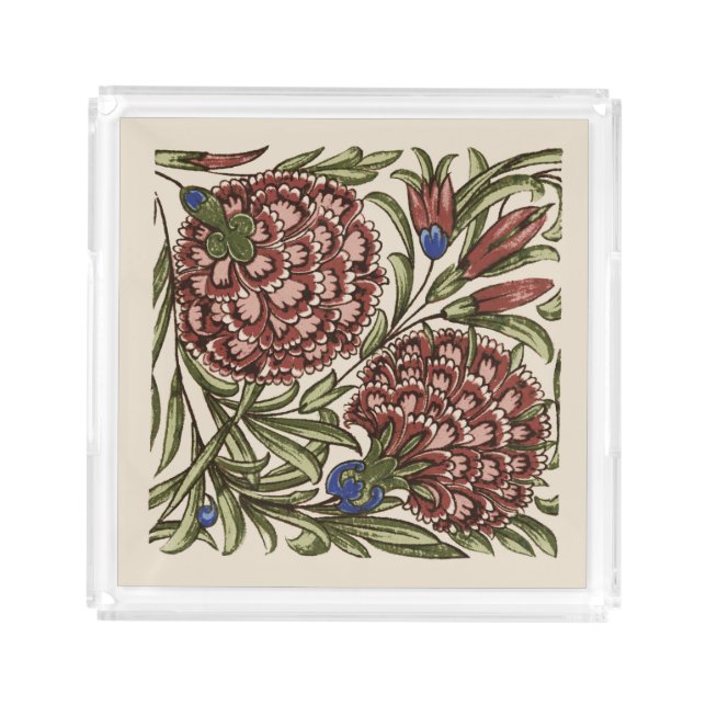 Carnation Flower Tile Antique Rustic Art Acrylic Tray (Front)