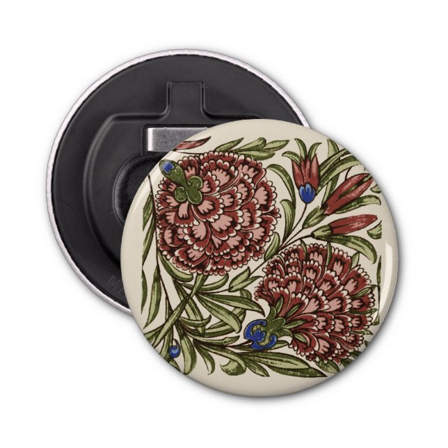Carnation Flower Tile Antique Rustic Art Bottle Opener (Front)