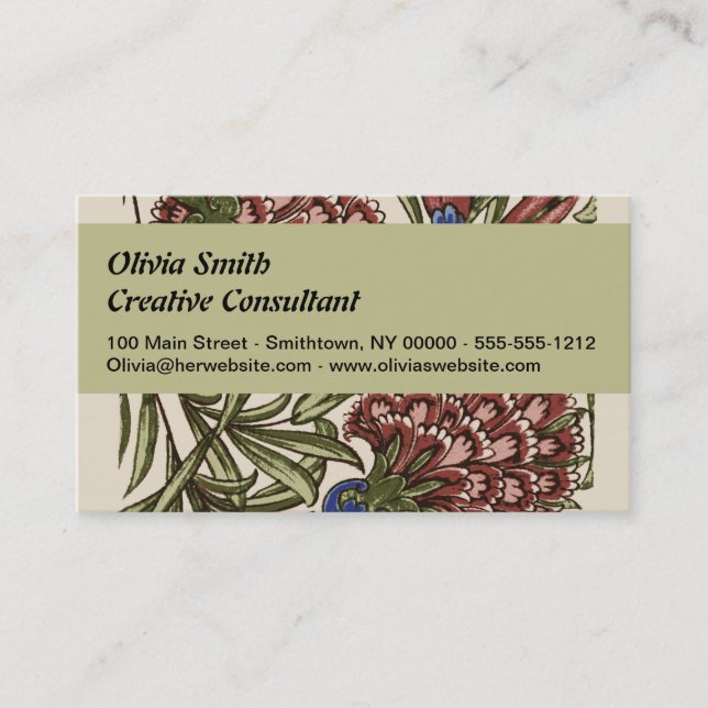 Carnation Flower Tile Antique Rustic Art Business Card (Front)