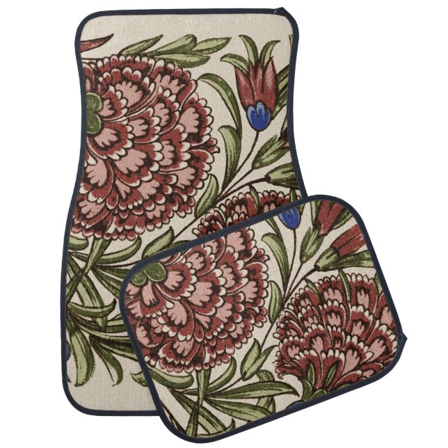 Carnation Flower Tile Antique Rustic Art Car Floor Mat (Set)