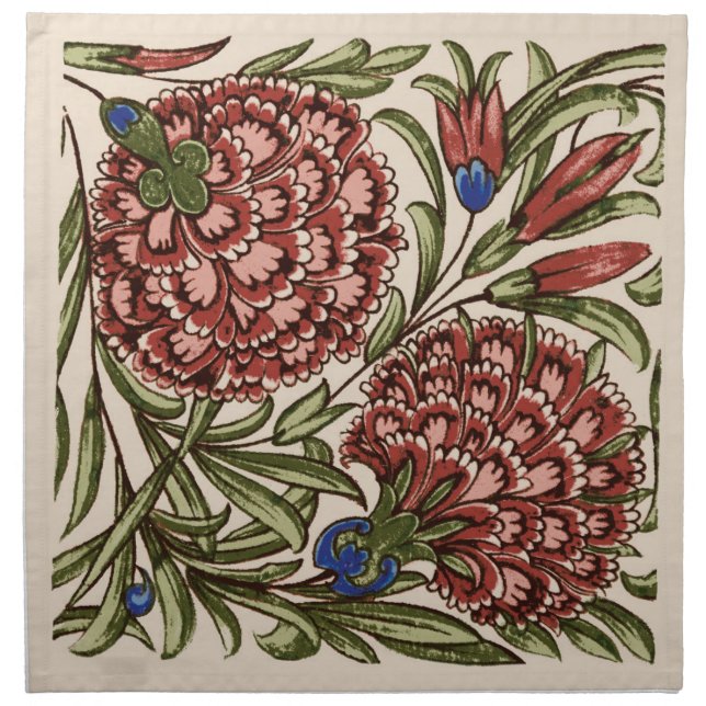 Carnation Flower Tile Antique Rustic Art Cloth Napkin (Front)