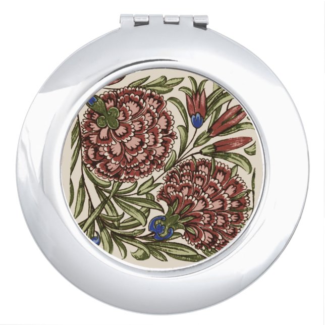 Carnation Flower Tile Antique Rustic Art Compact Mirror (Front)