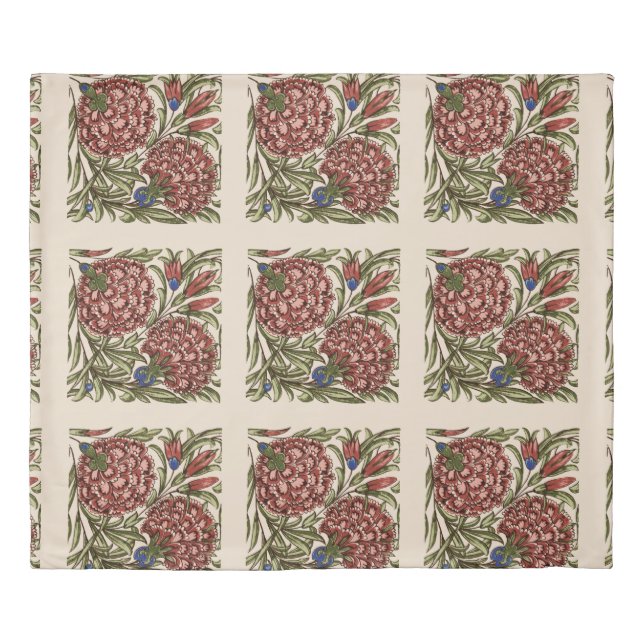 Carnation Flower Tile Antique Rustic Art Duvet Cover (Front)
