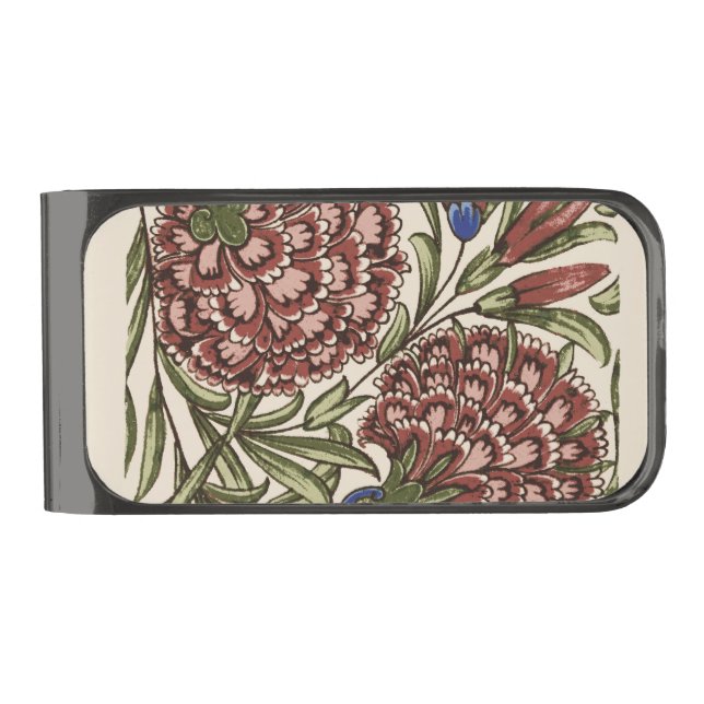 Carnation Flower Tile Antique Rustic Art Gunmetal Finish Money Clip (Front)