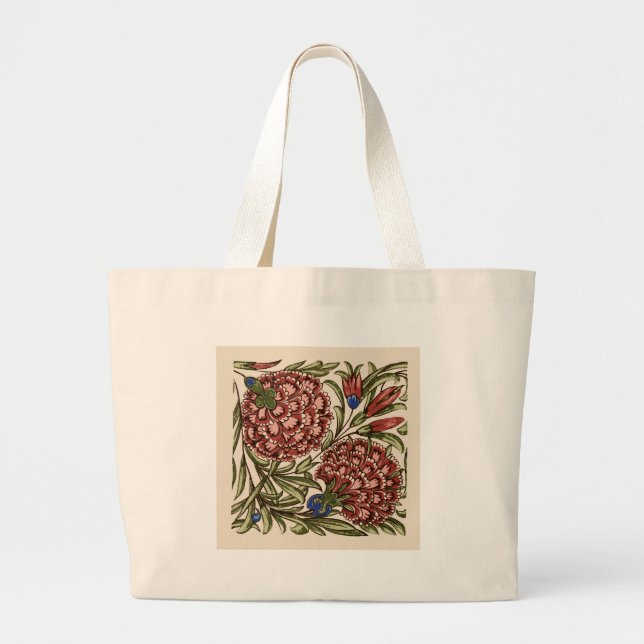 Carnation Flower Tile Antique Rustic Art Large Tote Bag (Front)