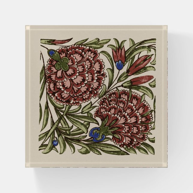 Carnation Flower Tile Antique Rustic Art Paperweight (Front)