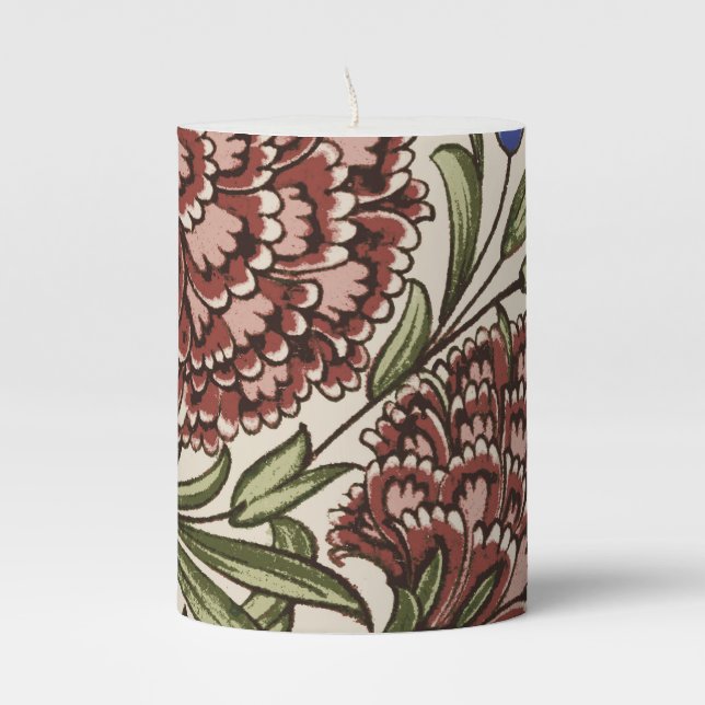 Carnation Flower Tile Antique Rustic Art Pillar Candle (Front)