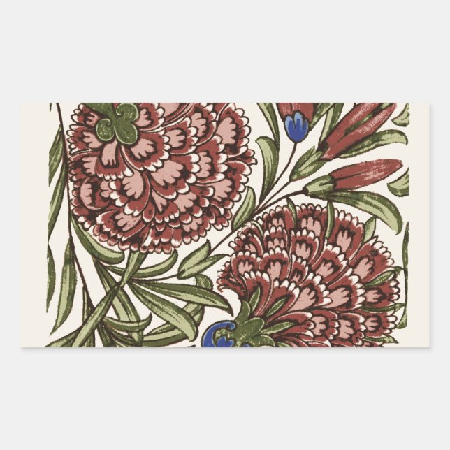 Carnation Flower Tile Antique Rustic Art Rectangular Sticker (Front)