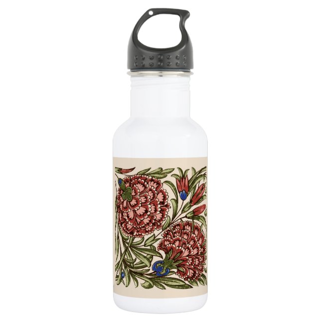 Carnation Flower Tile Antique Rustic Art Stainless Steel Water Bottle (Front)