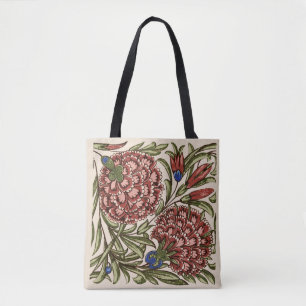 Carnation Flower Tile Antique Rustic Art Tote Bag