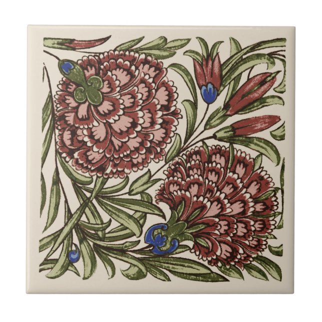Carnation Flower Tile Antique Rustic De Morgan Art (Front)