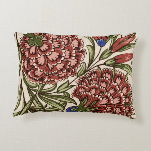 Carnation Flower Tile Antique Rustic De Morgan Art Accent Pillow