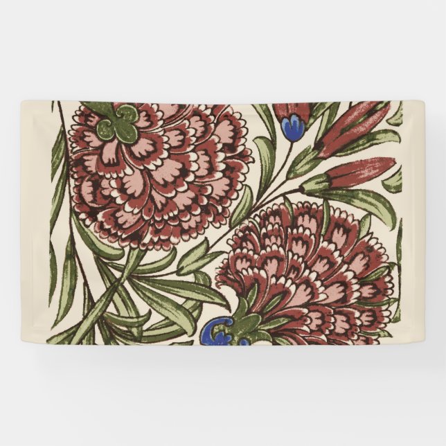 Carnation Flower Tile Antique Rustic De Morgan Art Banner (Horizontal)