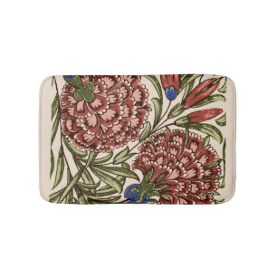 Carnation Flower Tile Antique Rustic De Morgan Art Bath Mat