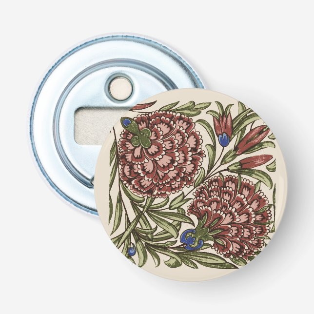 Carnation Flower Tile Antique Rustic De Morgan Art Bottle Opener (Front)
