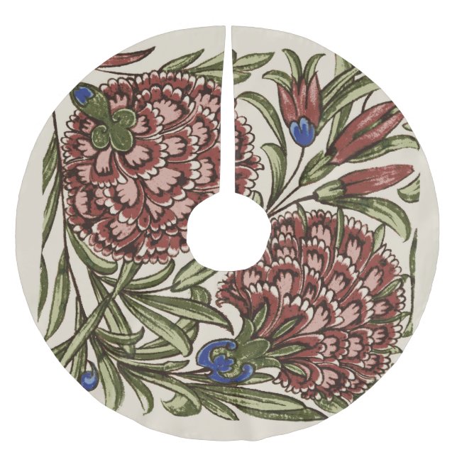 Carnation Flower Tile Antique Rustic De Morgan Art Brushed Polyester Tree Skirt (Front)