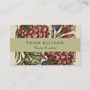 Carnation Flower Tile Antique Rustic De Morgan Art Business Card