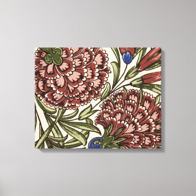 Carnation Flower Tile Antique Rustic De Morgan Art Canvas Print (Front)