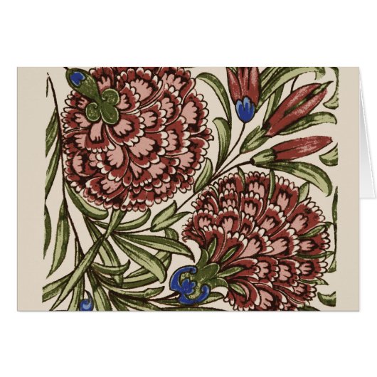 Carnation Flower Tile Antique Rustic De Morgan Art Cards (Front Horizontal)