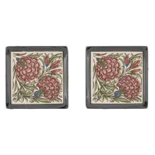 Carnation Flower Tile Antique Rustic De Morgan Art Cufflinks