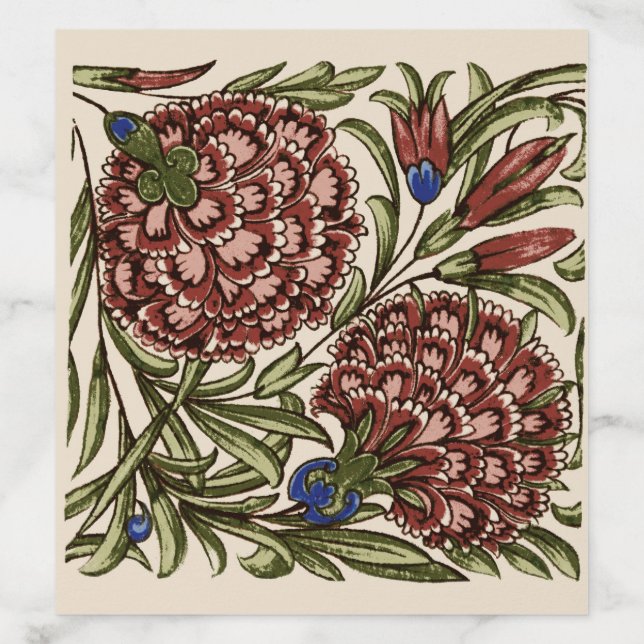 Carnation Flower Tile Antique Rustic De Morgan Art Envelope Liner (Design)