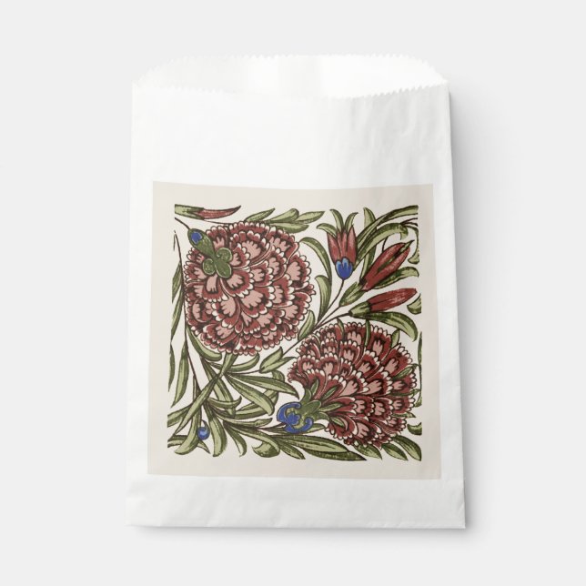 Carnation Flower Tile Antique Rustic De Morgan Art Favor Bag (Front)