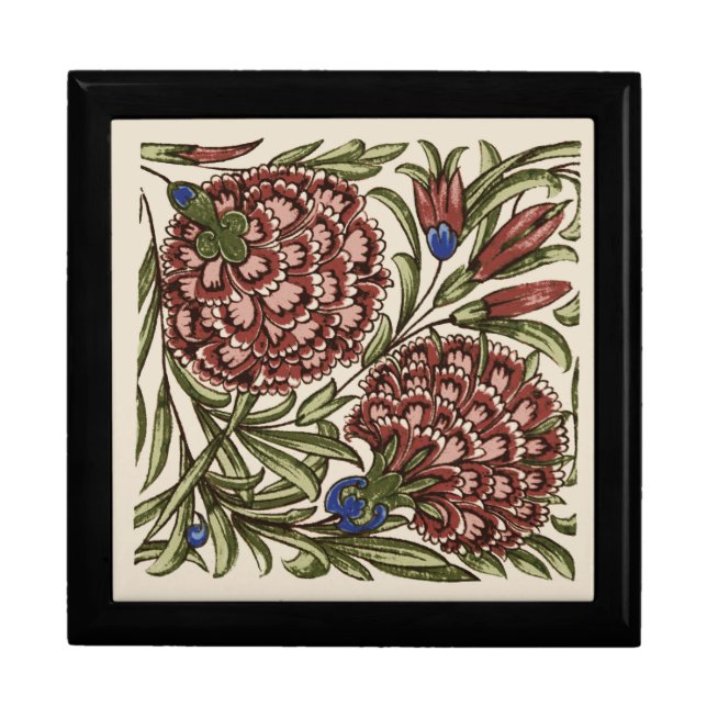 Carnation Flower Tile Antique Rustic De Morgan Art Gift Box (Front)