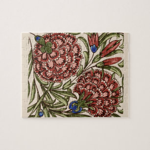Carnation Flower Tile Antique Rustic De Morgan Art Jigsaw Puzzle