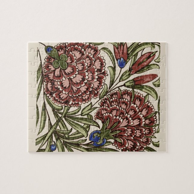 Carnation Flower Tile Antique Rustic De Morgan Art Jigsaw Puzzle (Horizontal)