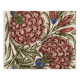 Carnation Flower Tile Antique Rustic De Morgan Art Jigsaw Puzzle
