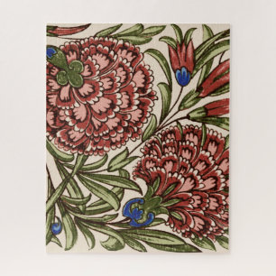 Carnation Flower Tile Antique Rustic De Morgan Art Jigsaw Puzzle