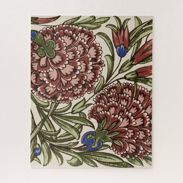 Carnation Flower Tile Antique Rustic De Morgan Art Jigsaw Puzzle (Vertical)