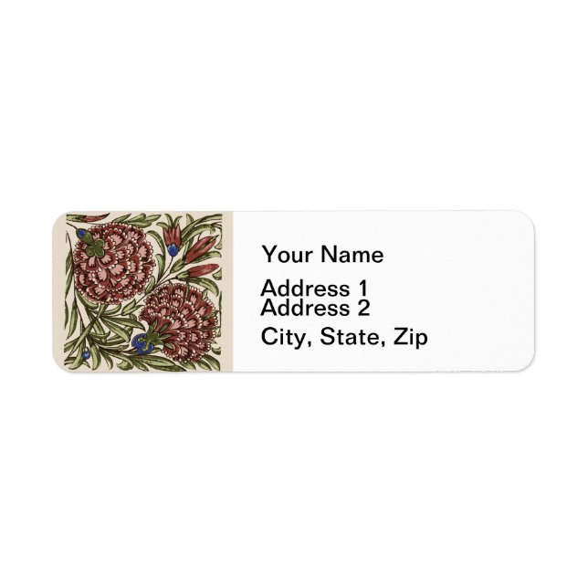 Carnation Flower Tile Antique Rustic De Morgan Art Label (Front)