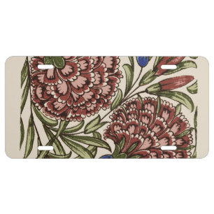 Carnation Flower Tile Antique Rustic De Morgan Art License Plate