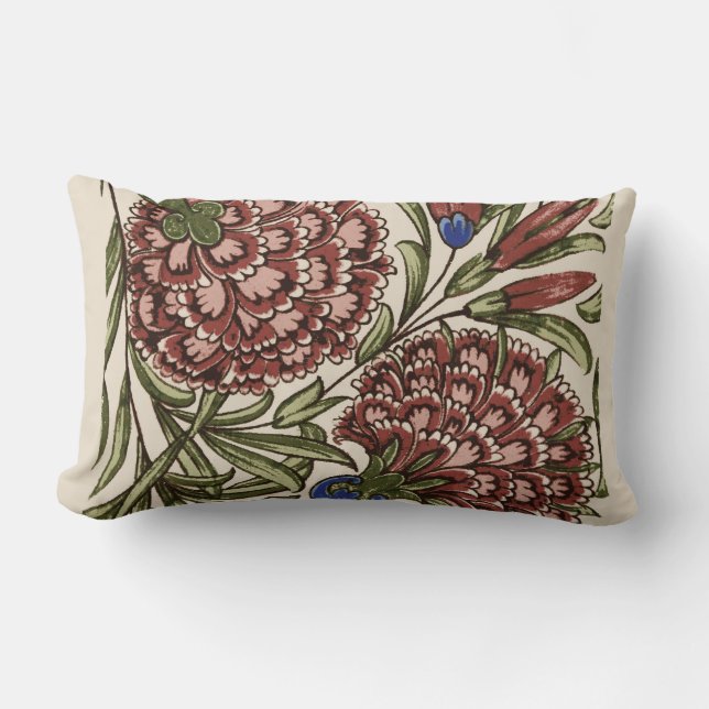 Carnation Flower Tile Antique Rustic De Morgan Art Lumbar Pillow (Front)