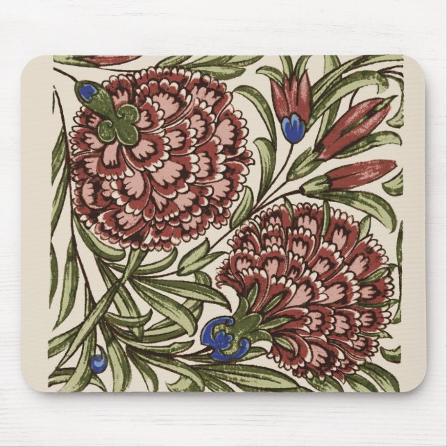 Carnation Flower Tile Antique Rustic De Morgan Art Mouse Pad (Front)