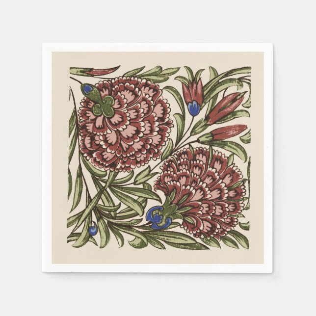 Carnation Flower Tile Antique Rustic De Morgan Art Napkins (Front)