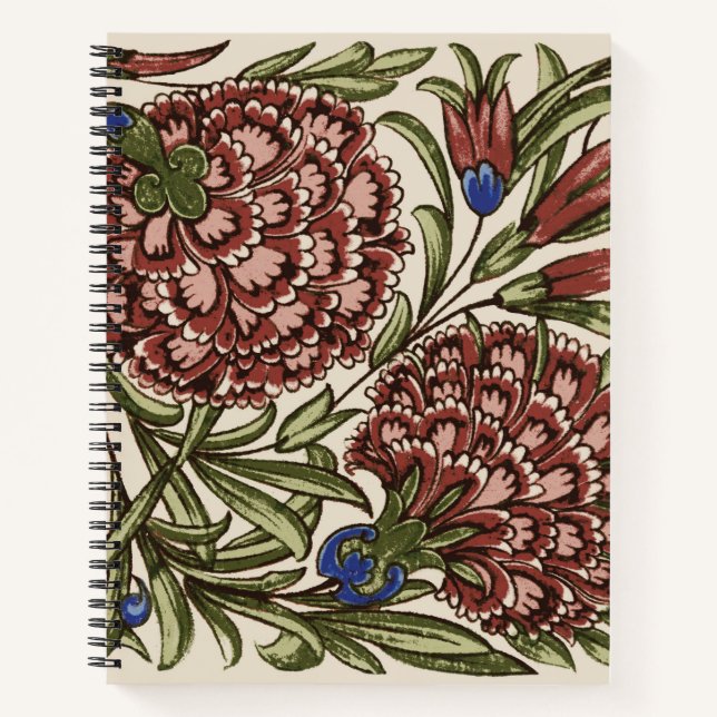 Carnation Flower Tile Antique Rustic De Morgan Art Notebook (Front)