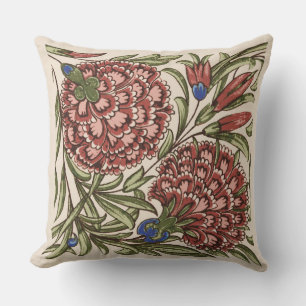 Carnation Flower Tile Antique Rustic De Morgan Art Outdoor Pillow
