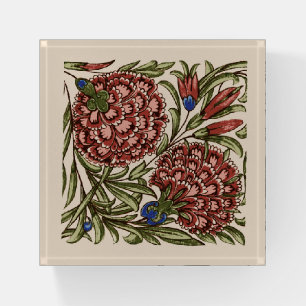 Carnation Flower Tile Antique Rustic De Morgan Art Paperweight