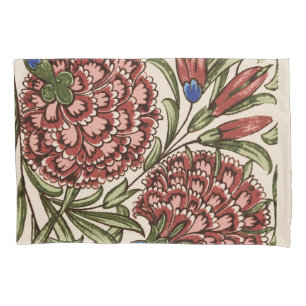 Carnation Flower Tile Antique Rustic De Morgan Art Pillow Case